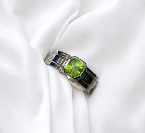Mint Green Real Peridot Mens Womens Ring Silver 925 Unisex Peridot Gift Jewelry - Picture 1 of 5