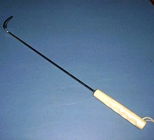 BBQ Grill Pigtail Food Flipper 18" Stainless Meat Hook & Turner with Wood Handle - Picture 1 of 4