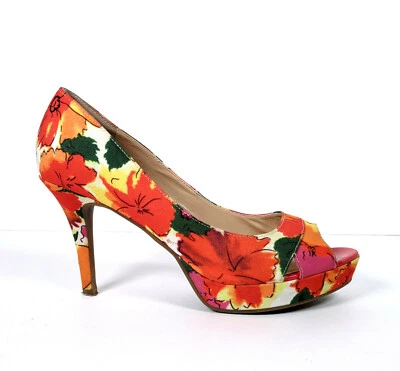 Audrey Brooke Floral Canvas Peep Toe Platform Heels 3.75"  Size 7 - Image 1 of 4