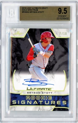 2019 Leaf Ultimate Draft Rookie Sign Gold Spectrum /10 Bryson Stott BGS 9.5 w 10 - Image 1 of 2