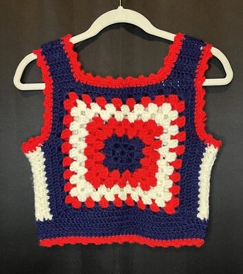 Top corto vintage de ganchillo hecho a mano para mujer años 60 70 hippie festival Woodstock Foto 1 de 4