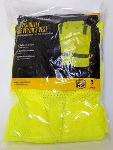 SET OF 2 HI-VISIBILITY SURVEYOR'S VEST CLASS 2 REFLECTIVE TAPE, 5 POCKETS ZIPPER - Picture 1 of 2
