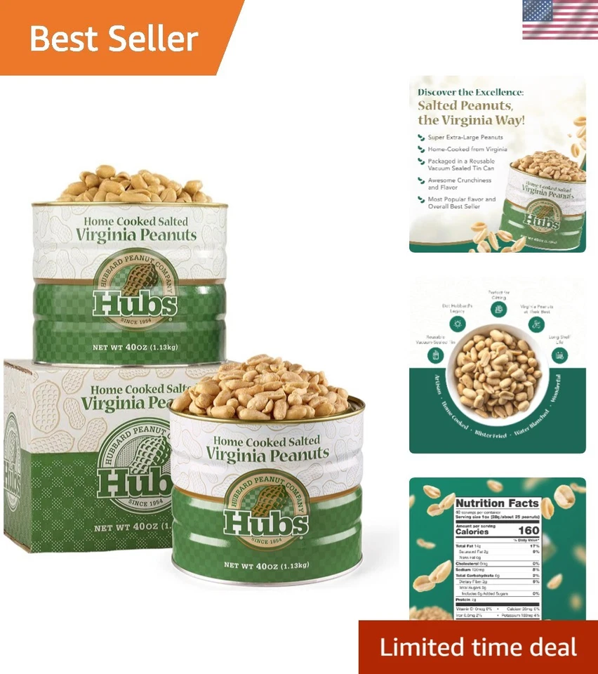 Hubs Salted Virginia Peanuts 2 Pack of 40oz Cans