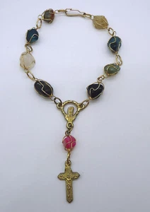 Wire Wrapped Semi-Precious Stones Gold Tone Rosary Bracelet - Picture 1 of 5