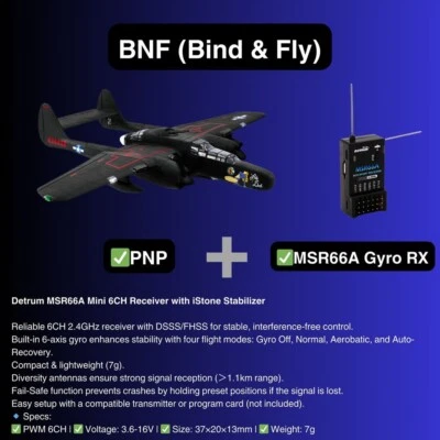 Avión Warbird Dynam P-61 Black Widow 4S doble motor radiocontrol 1500 mm con aletas Foto 1 de 4