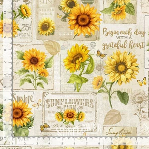 Timeless Treasures - Sunflower Farm - Sunflower Collage Beige / by The 1/2 Yard - Picture 1 of 1