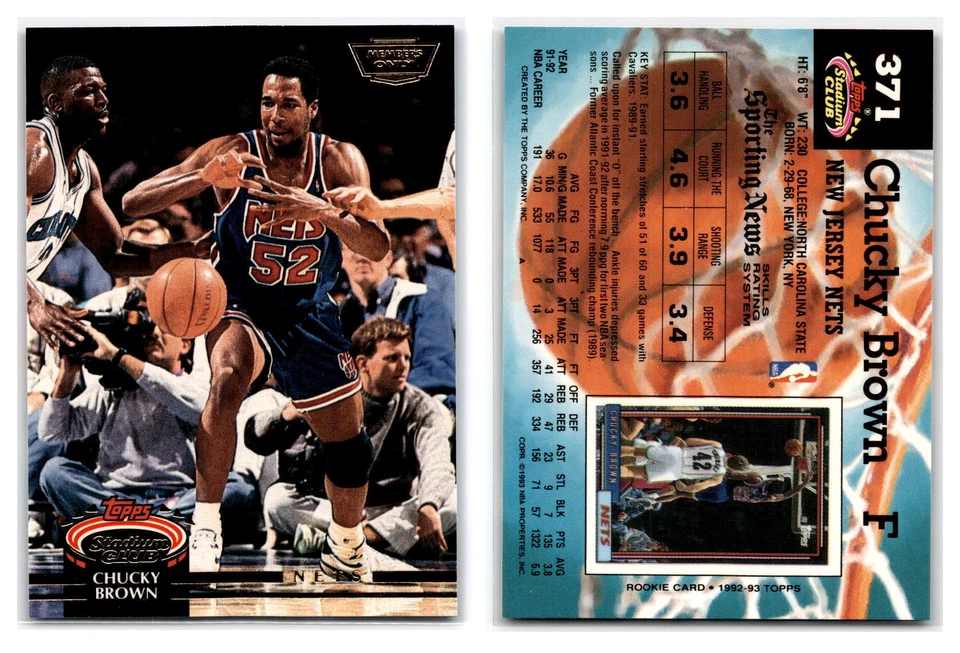 1992-93 Stadium Club Members Only #371 Chucky Brown - New Jersey Nets - Image 1 of 1