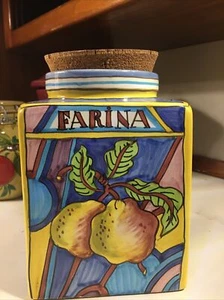 Ceramic - Farina - Flour Jar Made In Italy Hand Painted Canister With Cork Lid - Picture 1 of 5