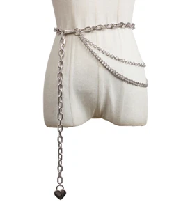 Women 3 layers Lock Heart Linked Silver Gold Boho Metal Chain Belt Necklace - Picture 1 of 21