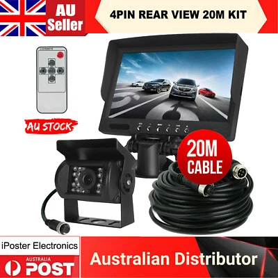 20m 4Pin 7" Monitor Heavy Duty Truck Reversing Kit+IR CCD Reverse Camera 12-24v - image 1 of 4