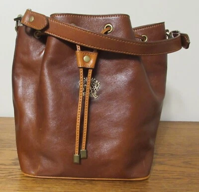 PRATESI FIRENZE BOLSO CUBO CUERO MARRÓN BOLSO DE MANO ~ Italia ~ NUEVO CON ETIQUETAS + Regalo Gratis Foto 1 de 4