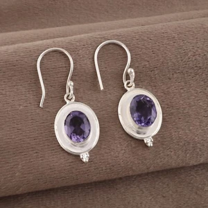 Amazing Iolite Gemstone 925 Sterling Silver Party Wear Dangle Earrings For Girls - Picture 1 of 5