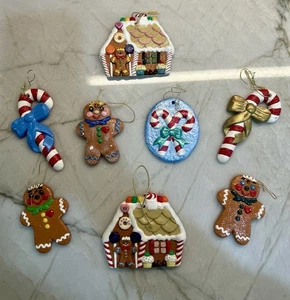 Vintage 1980er California Creations - bemalter Keramik Weihnachtsschmuck x 8 - Bild 1 von 8