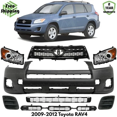 Front Bumper Cover Primed Plastic & Headlights Kit For 2009-2012 Toyota RAV4 Foto 1 de 4