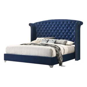 Coaster Melody California King Wingback Velvet Upholstered Bed Pacific Blue - Picture 1 of 4
