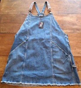 VTG NWT Tommy Hilfiger Women's Denim Overall Logo Suspender Mini Dress Y2K XXL - Picture 1 of 24