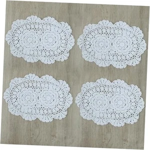 Crochet Cotton Lace Placemats Doilies 4pc, Oval, White, 10 x 14 inch - Picture 1 of 8