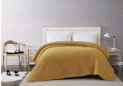 Manta de cama Brooklyn Loom Marshmallow Sherpa completa/queen, color mostaza acogedora 🔥 Foto 1 de 4