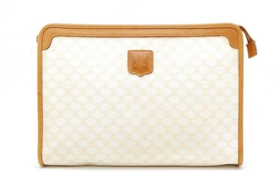 CELINE Vintage Clutch Bag Macadam Pouch PVC Leather Ivory White Authentic #1017 - Image 1 of 4