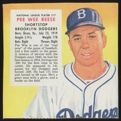 Pee Wee Reese No17 1955 Red Man Tobacco All-Star Team Brooklyn Dodgers винтаж - Изображение 1 из 4