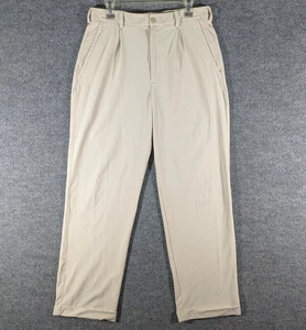 Nike Golf Pants Performance Beige Mens 32x30 Pleated Dry Fit Cuffed Chino Swoosh - Picture 1 of 18