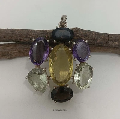 Ciondolo grande in argento sterling 925 con più pietre preziose naturali... - Immagine 1 di 4