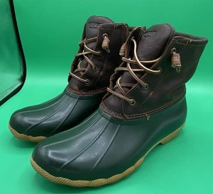 Sperry Womens Saltwater Tan Green Boot, US Size 10 . Excellent Condition - Picture 1 of 9