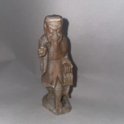 Vintage Small Soapstone? Carving Of A Chinese Man In Traditional Dress 9cm Tall - Image 1 of 4