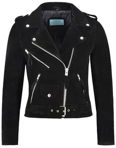 DESIGNER New Women's Fringe Black Suede Jacket 100% SoftLambskinMotoBiker jacket - Picture 1 of 7