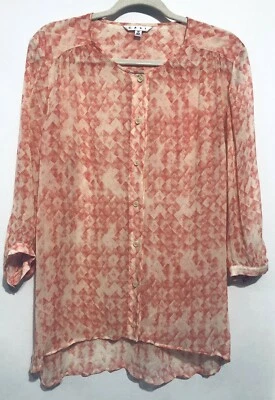 Top Cabi Mujer Medio Coral Naranja Emerson 100% Seda Mangas 3/4 Boho #756  Foto 1 de 4