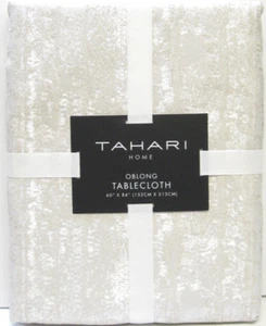 Tahari Home Tischdecke Strukturiert Weiß & Natur mit Silber Glanz 60" x 102" - Bild 1 von 1