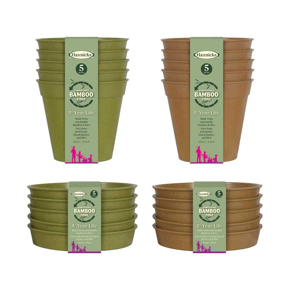 Haxnicks Bamboo Plant Pots & Saucers Garden Flower Terracotta Green 3" 4" 5" 6" - Image 1 of 1