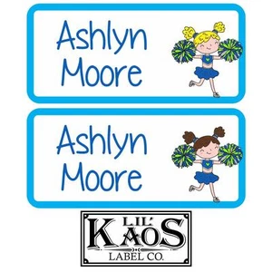 42 personalisierte wasserdichte Cheerleader Namensetiketten Aufkleber Kinder Schule Schuh Buch - Bild 1 von 3