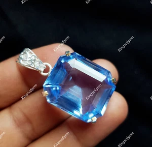 62+ Ct Beautiful Blue Topaz Emerald German Silver Solitaire Loose Gemstone !! - Picture 1 of 5
