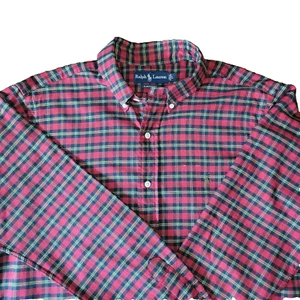 Ralph Lauren Shirt Mens L Classic Fit Red Tartan Plaid LS Button-Down Green Pony - Picture 1 of 24