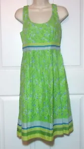New NWT Aryeh M Green Blue Floral Cotton Sleeveless Fit & Flare Dress lined - Picture 1 of 9