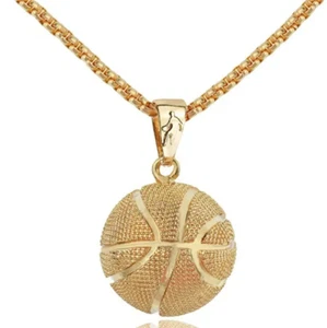 Gold Basketball Necklace, Mens Ball Pendant , NBA Hoops, Jordan, Lebron, Curry - Picture 1 of 7