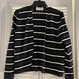 Calvin Klein gestreifte Strickjacke vorne offen schwarz weiß grau Damen Größe Petite L - Bild 1 von 9