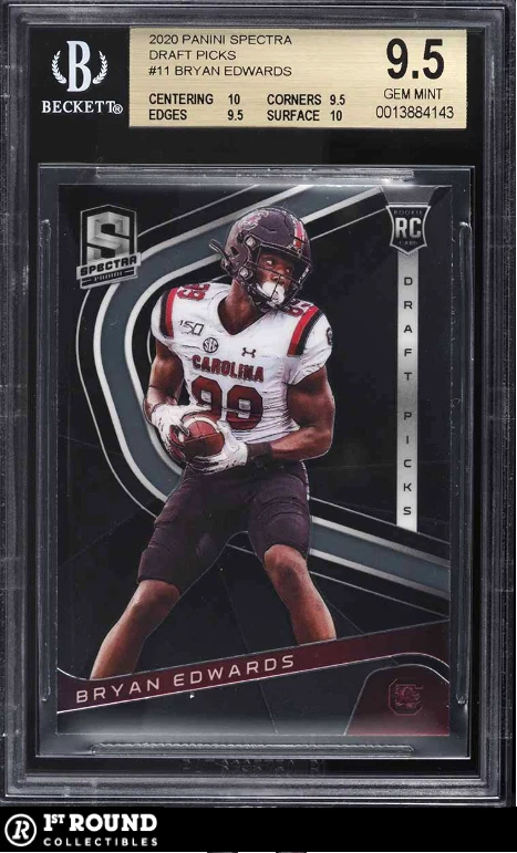 POP 1: Bryan Edwards BGS 9.5+: 2020 Panini Chronicles Draft Picks Spectra Gisto - Image 1 of 3