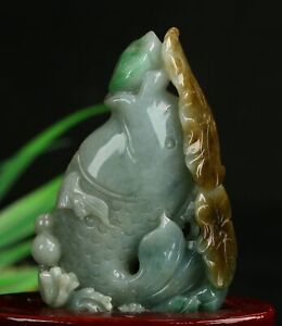 Cert'd 2 Color Natural Grade A Jade jadeite Sculpture Statue fish a39023251