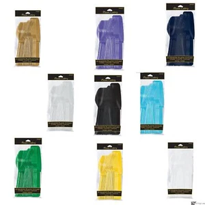 amscan Solid Color Forks, Spoons, Knives Assorted Plastic Cutlery, 24 CT - Picture 1 of 13