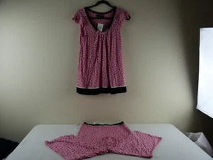 ELLEN TRACY Women's Small Pink with Black Hearts Short Sleeve Pajama Set NEW - Picture 1 of 6