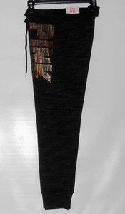 Victoria's Secret Pink Banded Cuff Marl Logo Gym Pants Marl Black Large (L) NWT - Picture 1 of 4