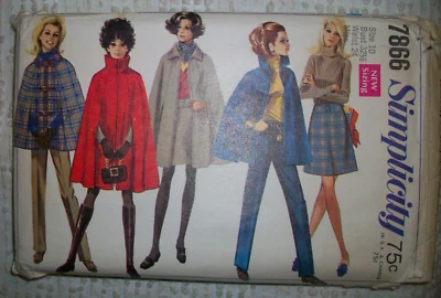 Simplicity Vintage 60s Sewing Pattern 7866 Misses Cape, MOD Skirt & Pants Sz 10 - Image 1 of 2