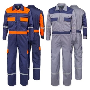 Men's Long Sleeve Cotton Blend Coverall Jumpsuit Enhanced Visibility - Picture 1 of 7