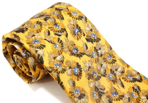Ermenegildo Zegna Necktie 100% Silk Made In Italy Gold Blue Floral 59" X 3.75" - Picture 1 of 6