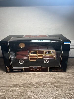 Road Signature 1/18 Ford 1948 Woody Real Wood Panels Surfboard &24k Coin - Image 1 of 4
