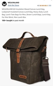 WELKINLAND 6H Insulation Waxed Canvas Lunch Bag, Auslaufsicher Isoliert NEU! - Bild 1 von 13