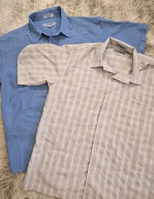 Anchor Blue Vtg. Slim Fit Men Button Up Shirts Short Sleeve Brown Blue Sz.L Read - Image 1 of 4