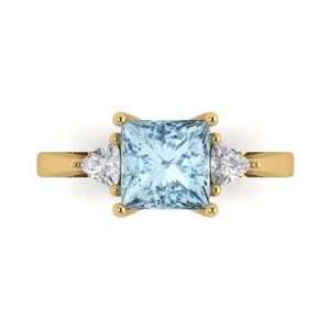 2.32 tcw Princess Cut Engagement Ring 14K Yellow Gold Blue Promise Ring - Picture 1 of 11